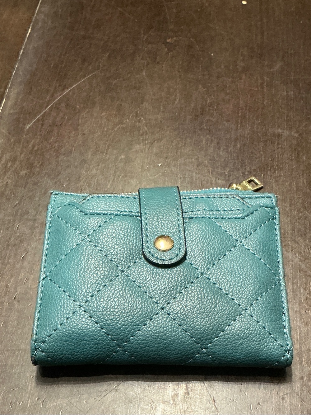 Quilted Teal Small Leather Card Wallet with Snap Tab by Jen & Co